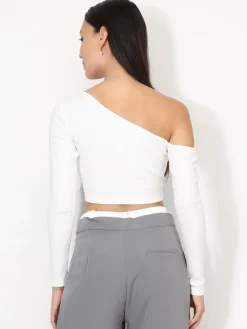 Best La Modeuse Crop top à manches asymétriques Blanc