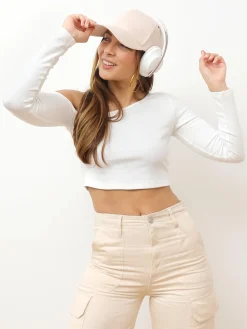 Best La Modeuse Crop top à manches asymétriques Blanc