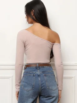 Outlet La Modeuse Crop top à manches asymétriques Beige