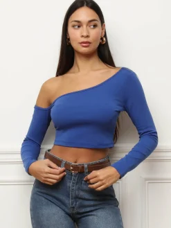 Hot La Modeuse Crop top à manches asymétriques Bleu