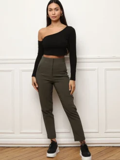 Clearance La Modeuse Crop top à manches asymétriques Noir