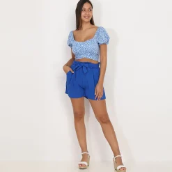 Hot La Modeuse Crop top à nouer avec motif tacheté BleuClair