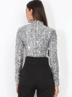 Sale La Modeuse Crop top à sequins Gris
