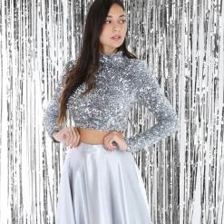 Sale La Modeuse Crop top à sequins Gris