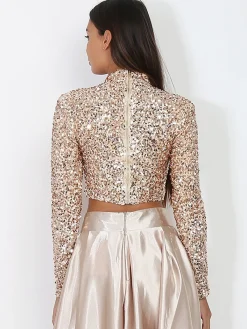 Clearance La Modeuse Crop top à sequins Beige