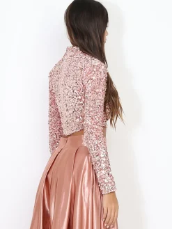 Best La Modeuse Crop top à sequins Rose