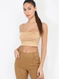 Discount La Modeuse Crop top bandeau à fines bretelles Beige