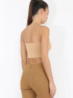 Discount La Modeuse Crop top bandeau à fines bretelles Beige