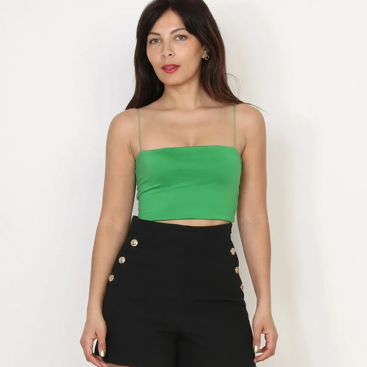 La Modeuse Crop top bandeau à fines bretelles Vert