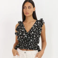 New La Modeuse Crop top cache coeur fleuri Noir
