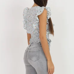 La Modeuse Crop top cache coeur fleuri BleuClair