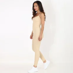 Best La Modeuse Crop top côtelé à double bretelles Beige