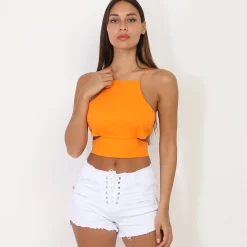 Online La Modeuse Crop top cut out à laçage Orange