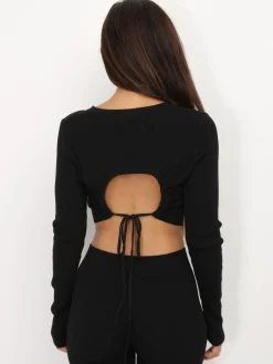 New La Modeuse Crop top dos nu avec liens Noir