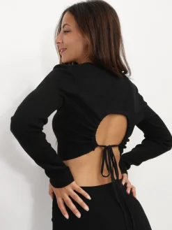 New La Modeuse Crop top dos nu avec liens Noir