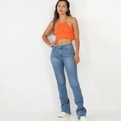 Outlet La Modeuse Crop top en crochet à encolure américaine Orange