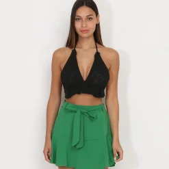 New La Modeuse Crop top en crochet à volants Noir