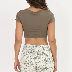 Best La Modeuse Crop top froncé style corset Kaki