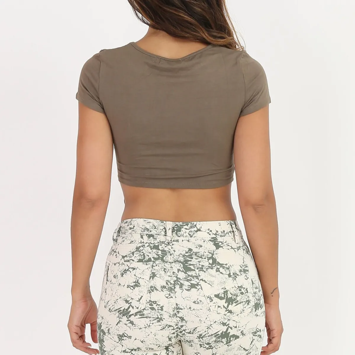 Best La Modeuse Crop top froncé style corset Kaki