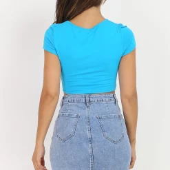 Sale La Modeuse Crop top froncé style corset Bleu