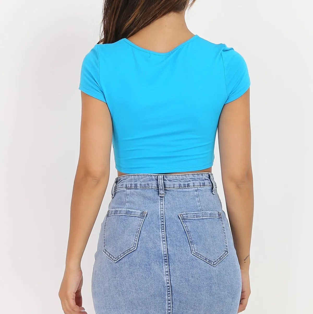 Sale La Modeuse Crop top froncé style corset Bleu