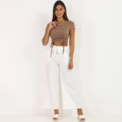 Online La Modeuse Crop top froncé style corset Taupe