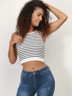 Clearance La Modeuse Crop top marinière Blanc