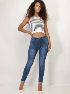 Clearance La Modeuse Crop top marinière Blanc