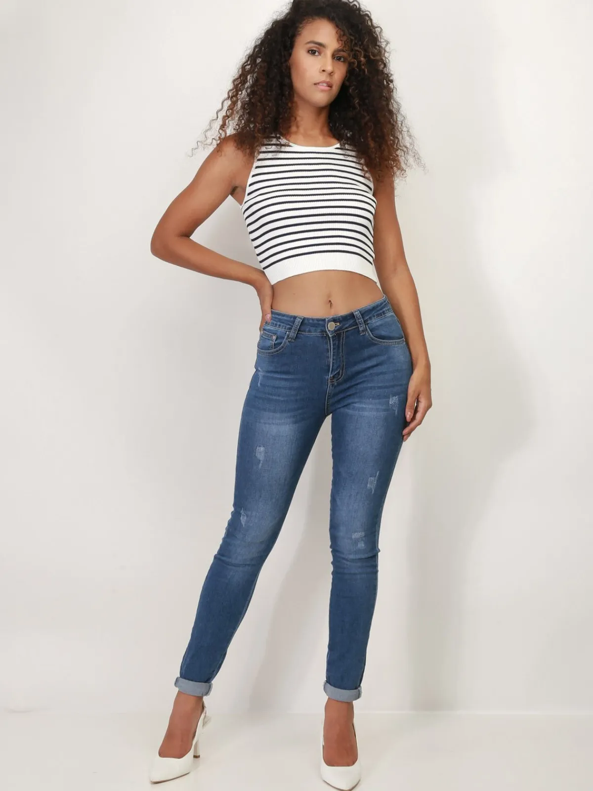 Clearance La Modeuse Crop top marinière Blanc