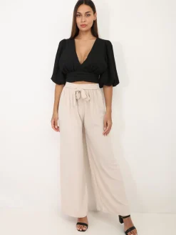 Clearance La Modeuse Crop Top plissé à manches ballons Noir