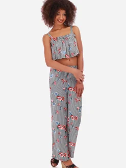 Discount La Modeuse Crop top rayé à volants et fleurs Noir