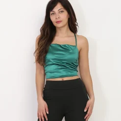 Online La Modeuse Crop top satiné à lacets Vert