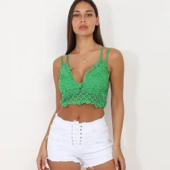 Discount La Modeuse Crop top style bralette en broderie Vert