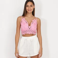 Best La Modeuse Crop top style bralette en broderie Fuchsia