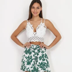 Discount La Modeuse Crop top style bralette en broderie Blanc