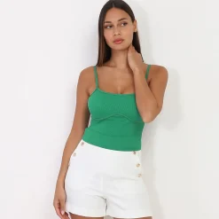 Online La Modeuse Crop top style corset côtelé Vert