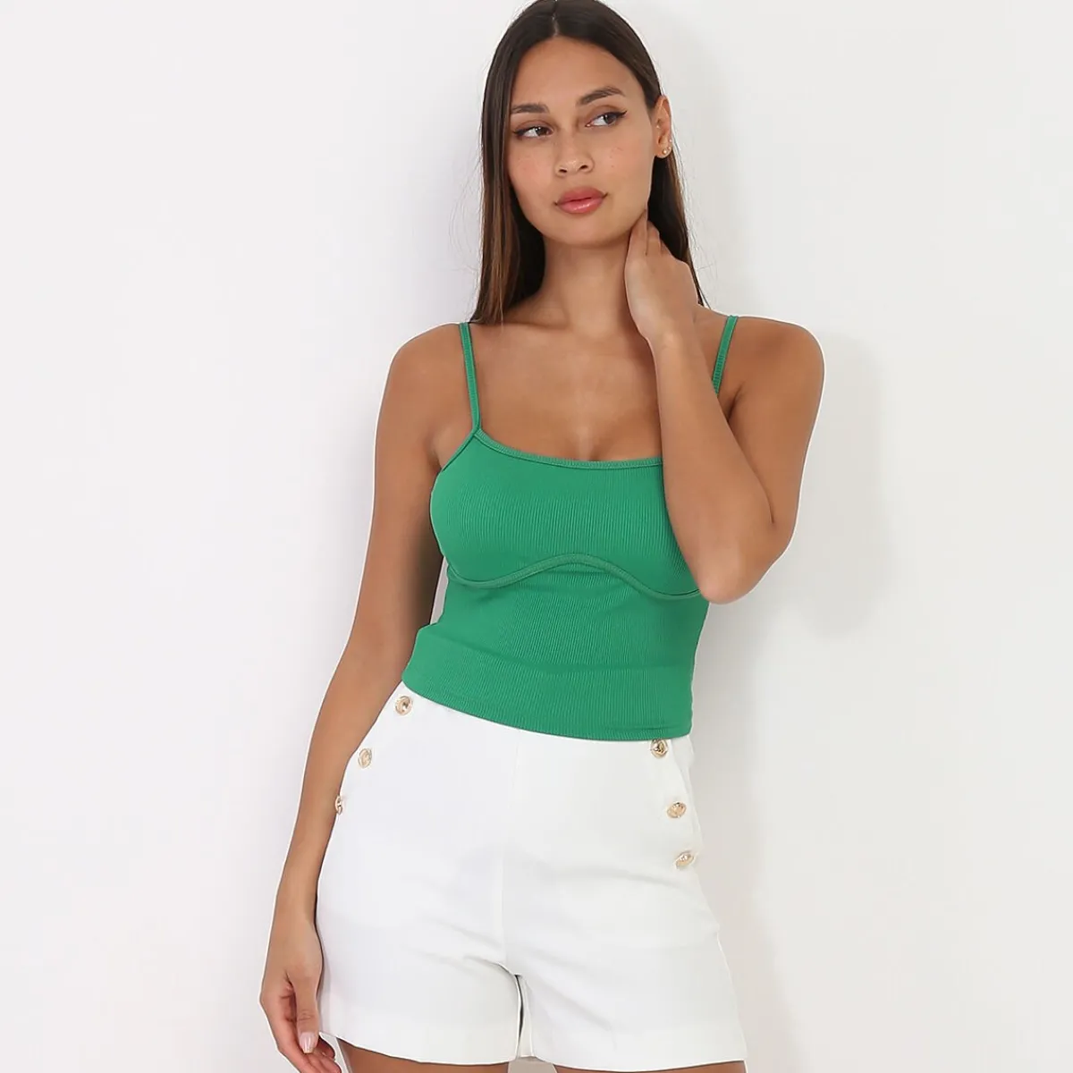 Online La Modeuse Crop top style corset côtelé Vert