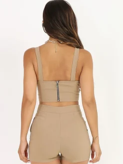 Online La Modeuse Crop top texturé style chambray Camel
