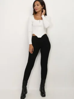 Sale La Modeuse Crop top zippé à col carré Blanc