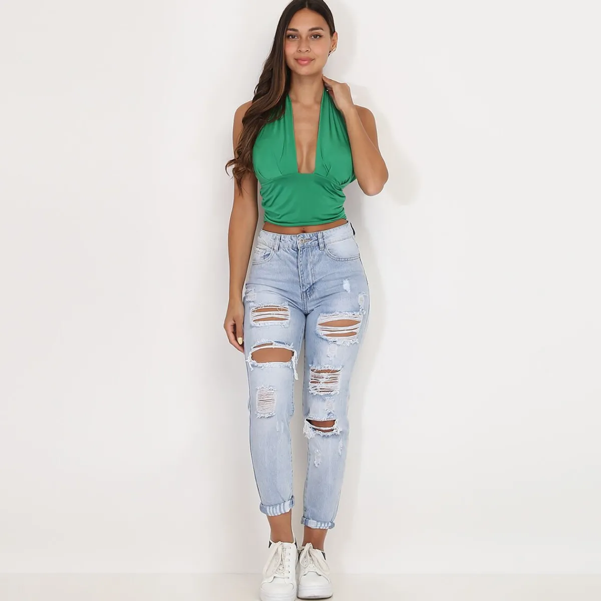 Hot La Modeuse Crop-top avec décolleté échancrée Vert