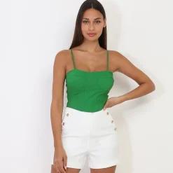 Sale La Modeuse Crop-top style corset à bretelles Vert