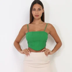 La Modeuse Crop-top style corset à surpiqûres Vert