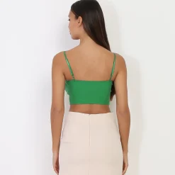 La Modeuse Crop-top style corset à surpiqûres Vert