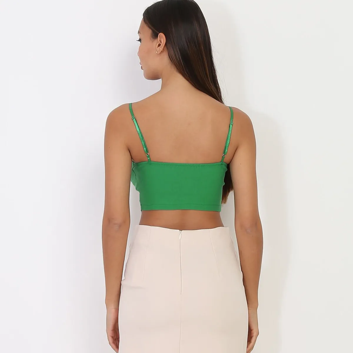 La Modeuse Crop-top style corset à surpiqûres Vert