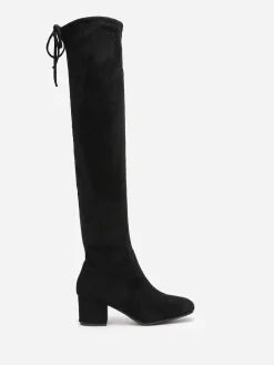 Discount La Modeuse Cuissardes à petit talon et cordon Noir