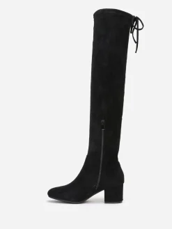 Discount La Modeuse Cuissardes à petit talon et cordon Noir