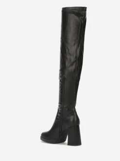 Clearance La Modeuse Cuissardes à talon et bout carrés Noir