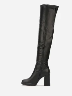 Clearance La Modeuse Cuissardes à talon et bout carrés Noir