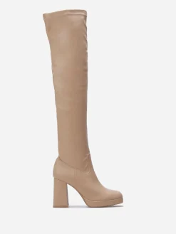 New La Modeuse Cuissardes à talon et bout carrés Taupe