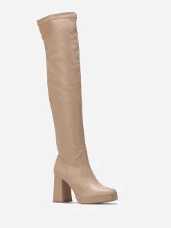 New La Modeuse Cuissardes à talon et bout carrés Taupe